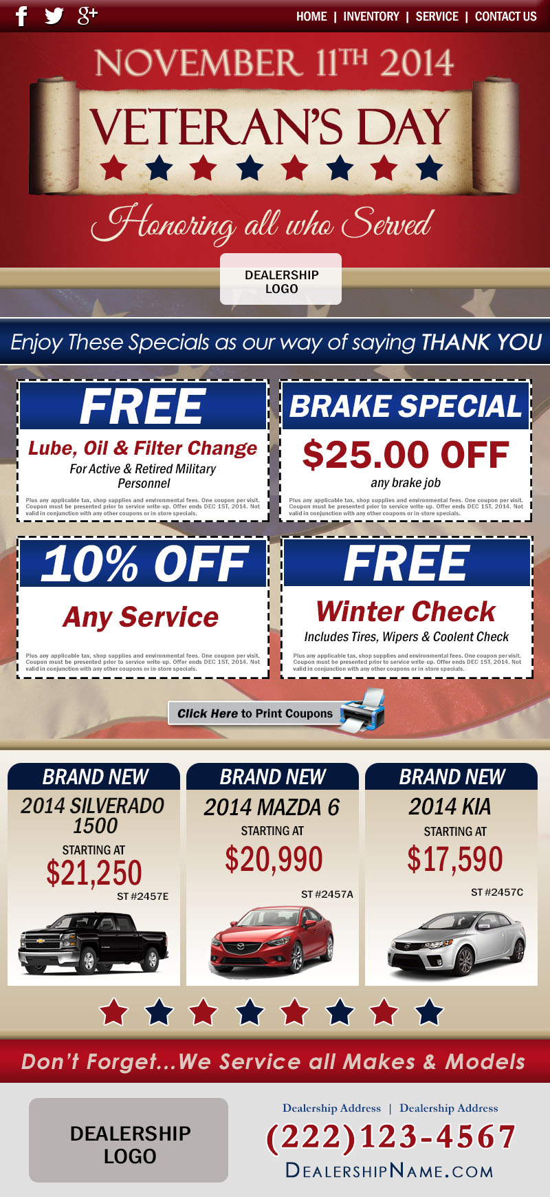 Veterans Day Sales and Service Specials Dealership for Life